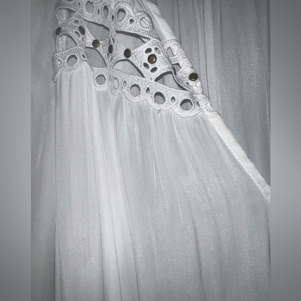 Ramy Brook Nardia White Embroidered Studded Drop Waist V-Cut Dress Size SP NWOT - Picture 3 of 10